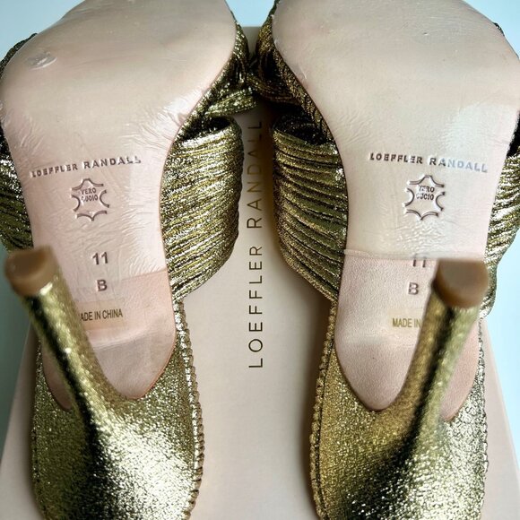 LOEFFLER RANDALL Claudia Pleated Skinny Heel Mule in Oro (gold)  size 11. - Picture 10 of 11